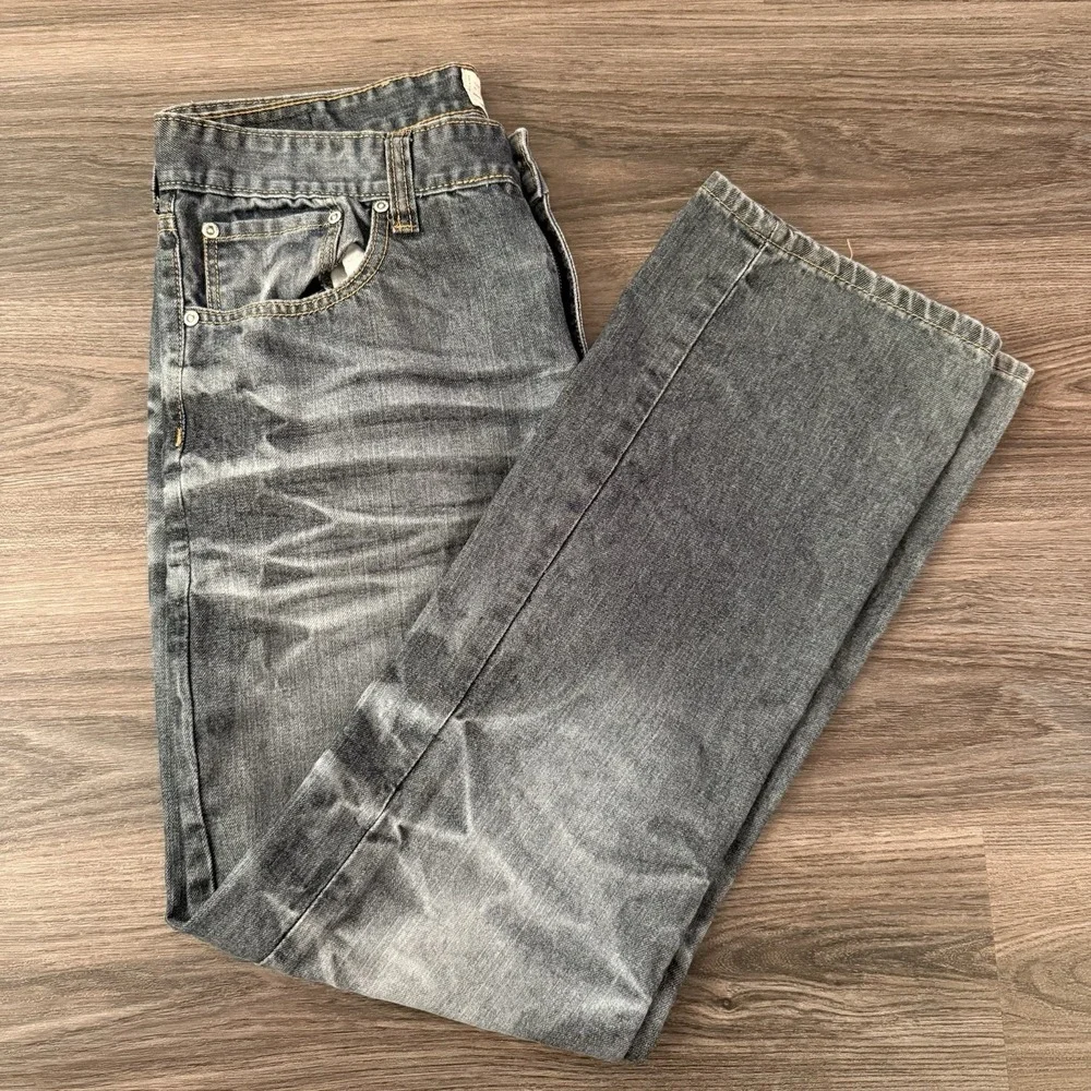 Ecko Unltd Jeans 714 Straight Fit Mens 34z32 Faded Black Whiskered - Picture 1 of 8